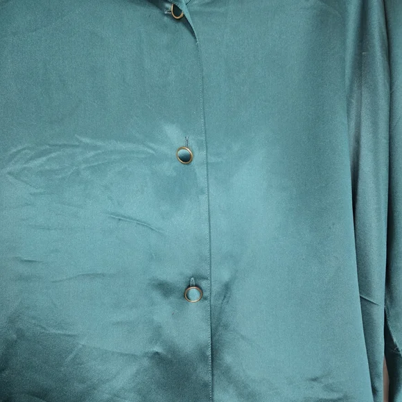 Victoria's Secret Teal 100% Silk Blouse Vintage - Picture 3 of 5